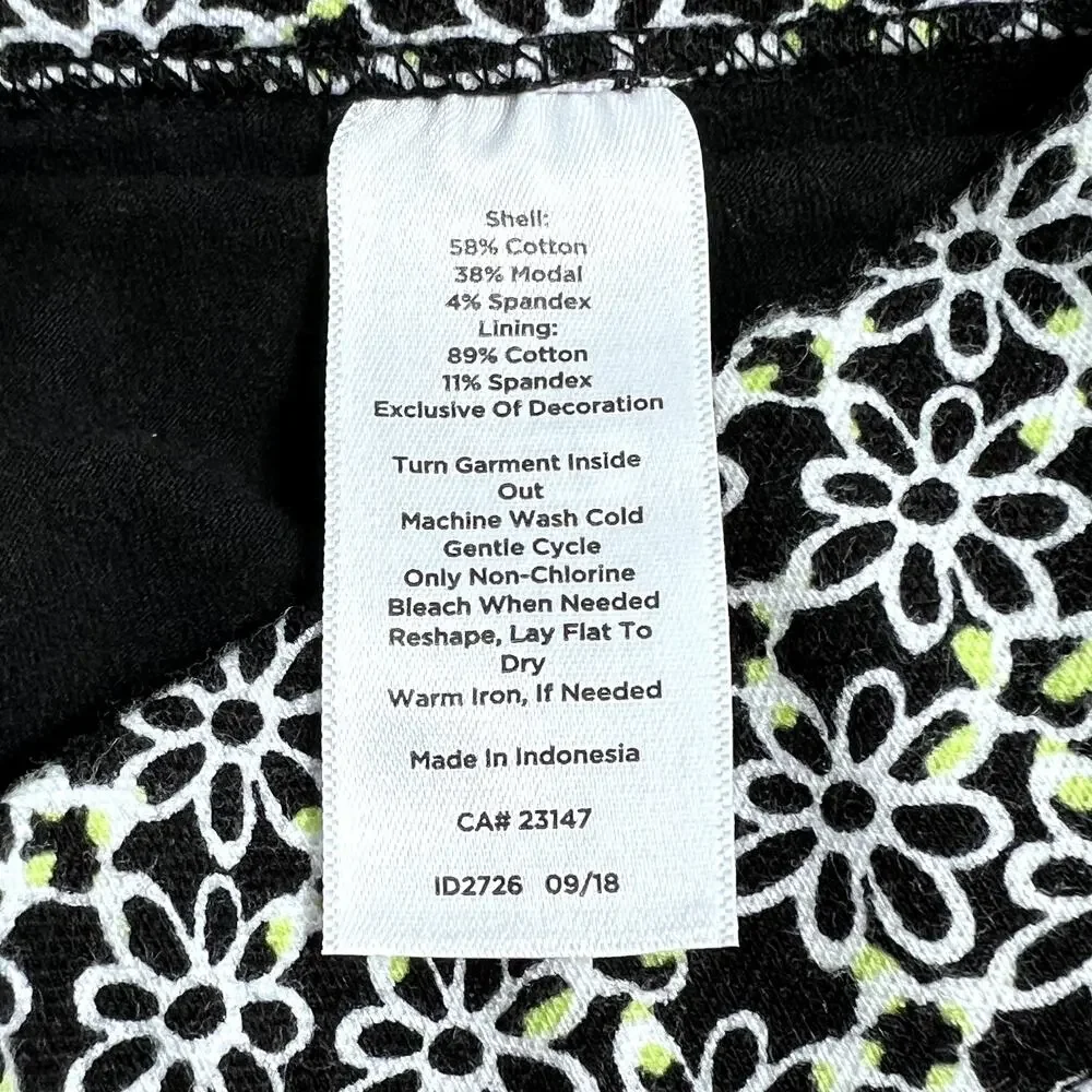 T by Talbots Curved Hem Stretch Knit Skort Floral Black Yellow Womens XS